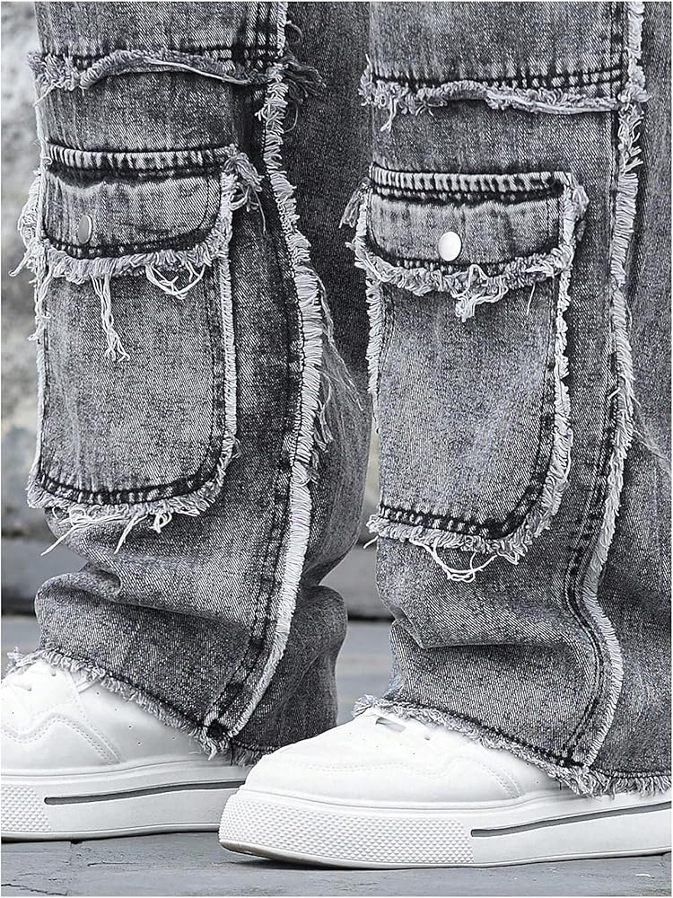 SOLY HUX Men's Cargo Jeans Y2k Grunge Hip Hop Wide Leg Baggy Denim
