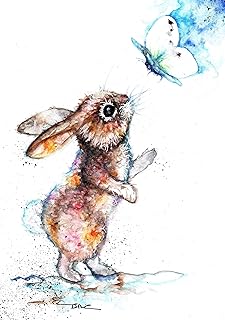 Rabbit,Butterfly,Hare, Watercolour Painting,Original Art, Prints, Art Card,Original Watercolour Art,Watercolour Artist,Poster,Vegan