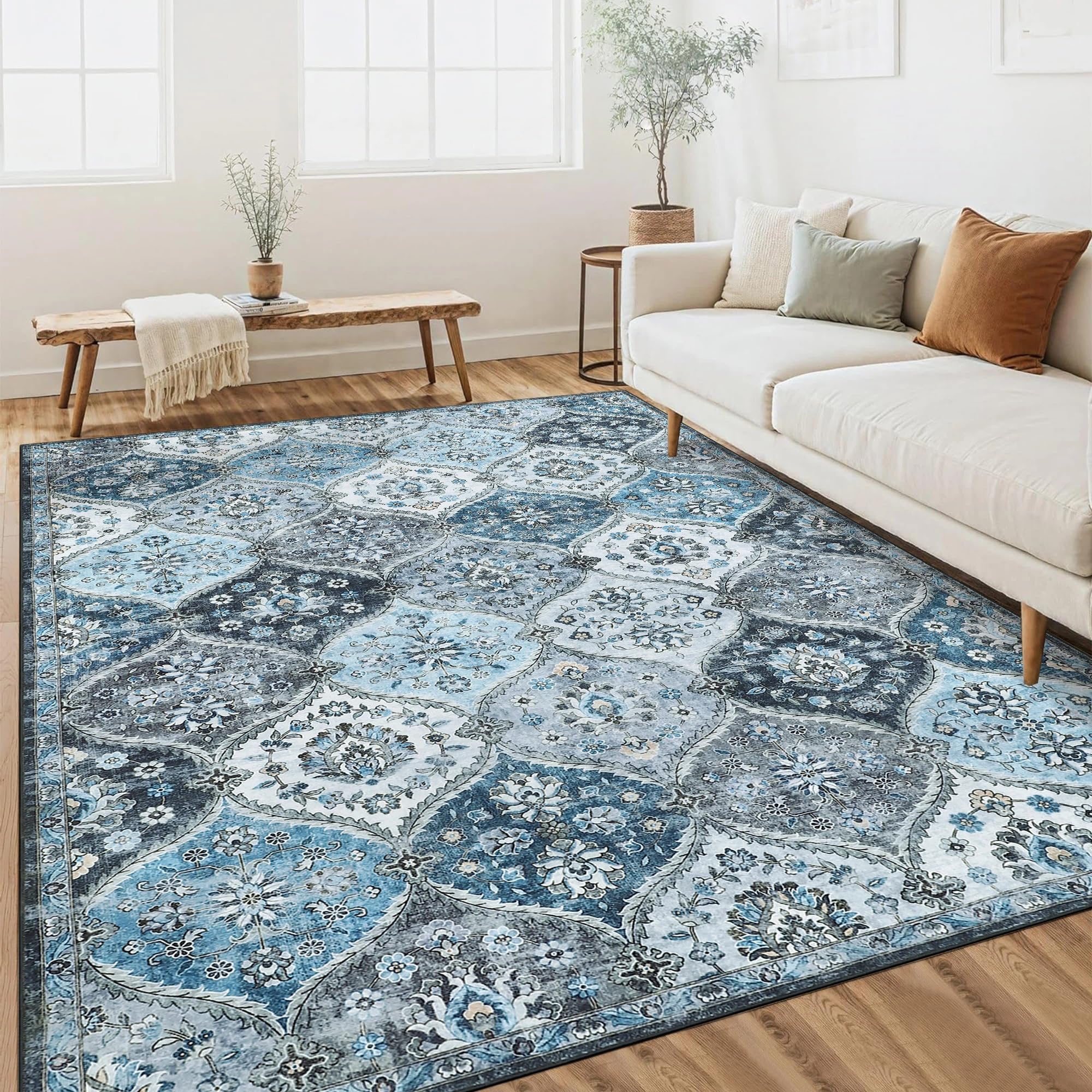 LuxFocus Waschbare Vintage-Teppiche, Faltbare Niederflor-Innenmatte, Groß Wohnzimmerteppich, Weich rutschfest Teppich für Büro Esszimmer Kinderzimmer