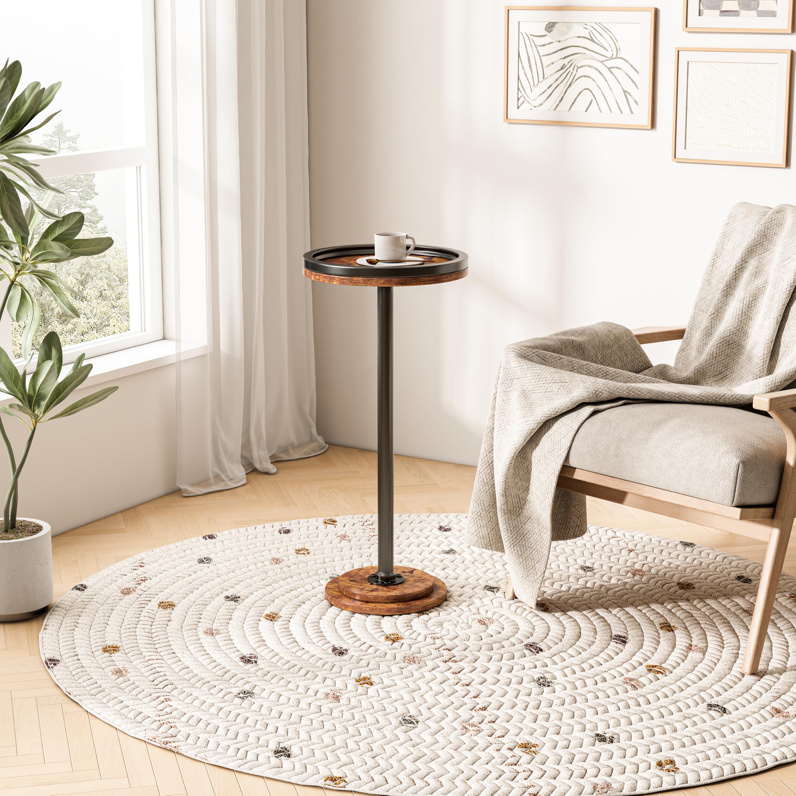 Mesa auxiliar pequeña, mesa redonda para bebidas de Martini para espacios pequeños, soporte de acento moderno con patas de metal sólido, mesita de noche con pedestal de base pesada para sala de