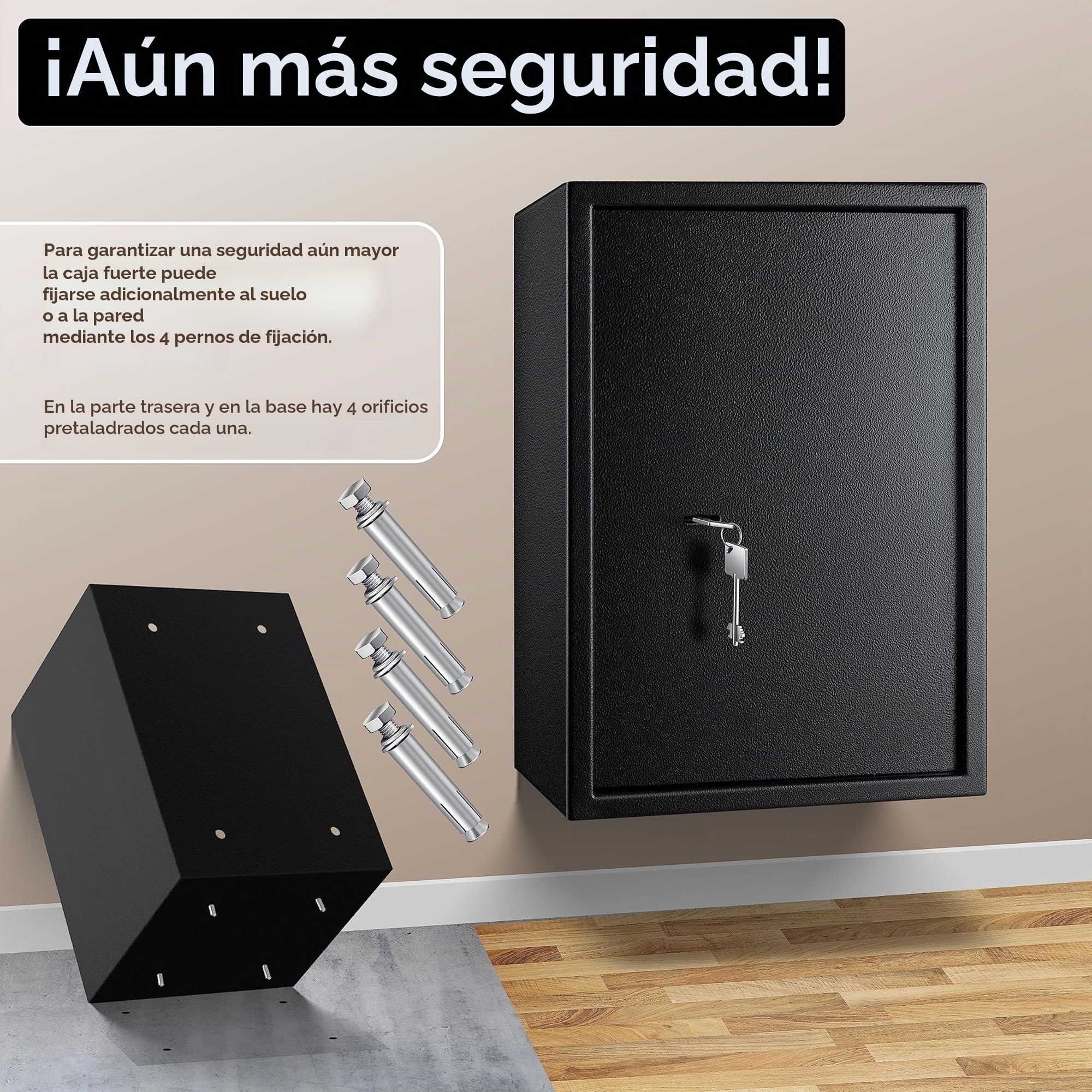 KESSER® Caja fuerte de suelo-pared, para muebles, con cerradura de doble paletón, armario para dinero 50 x 35 x 31 cm incluye 2 llaves