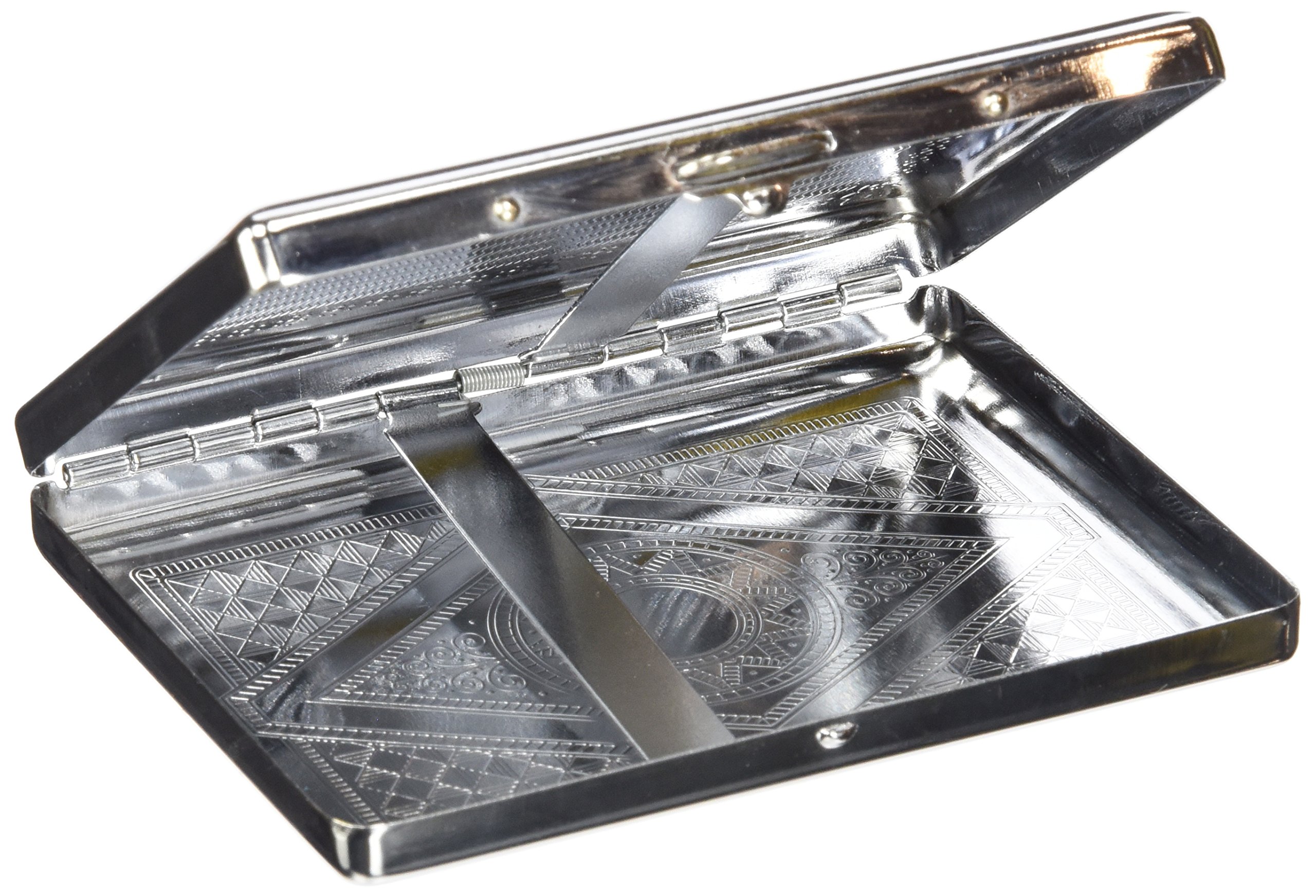 RFID Blocking Victorian Style Classic Metallic Silver Color Double Sided King and 100s Cigarette Case Holder and Credit Card RFID Protective Security Wallet (Diamond L)