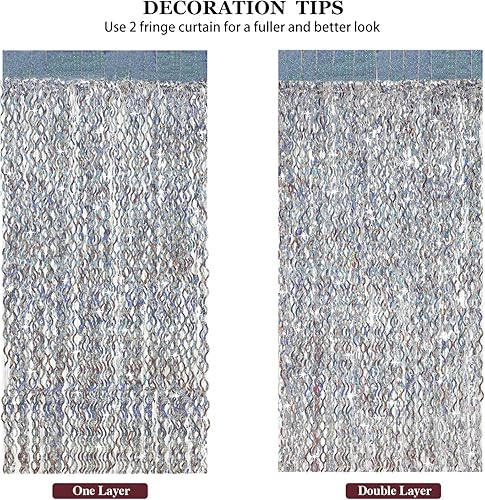 Miniatura 5 de Paquete de 4 fondos de oropel plateado - CYLMFC 3.3 pies x 6.6 pies cortinas de flecos de papel de aluminio metálico de oropel serpentinas para