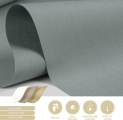Miniatura 5 de Persianas enrollables opacas de lino para ventana, persianas enrollables para proteger la privacidad, con aislamiento térmico, persianas de tela