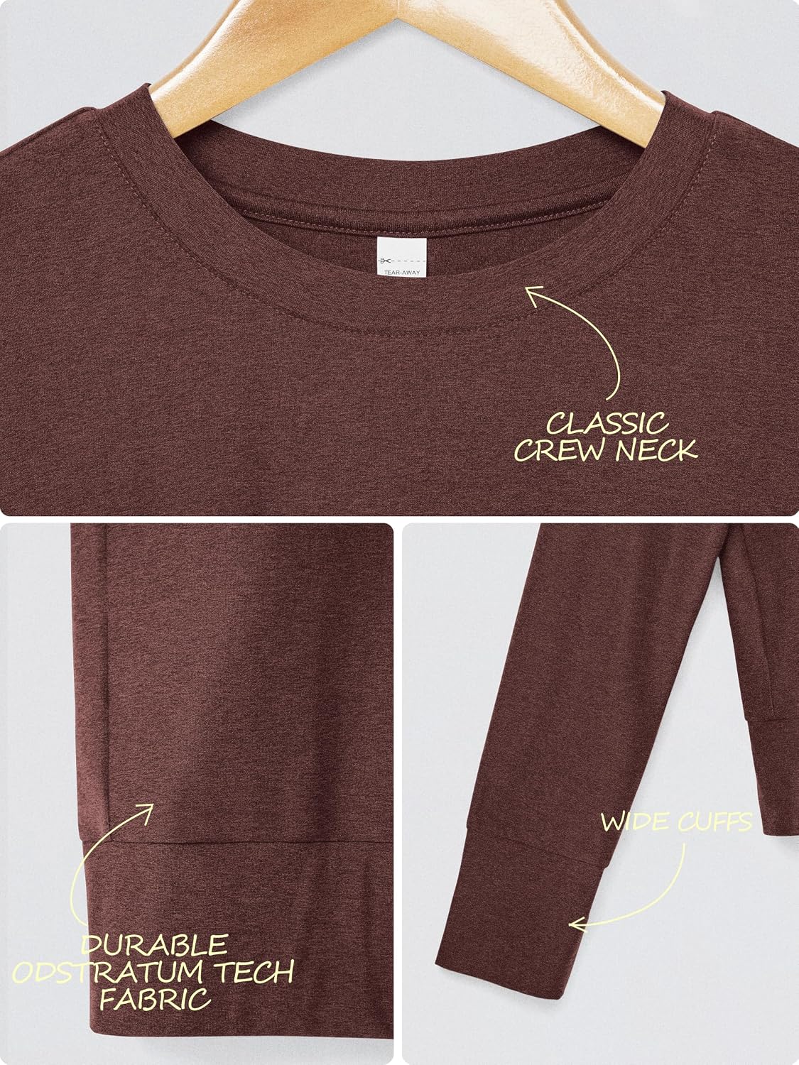 ODODOS Women's Long Sleeve Crewneck Tee - Ultra Soft odSTRATUM Tech Performance T-Shirts, UPF 50+ Everyday Pullover Tops