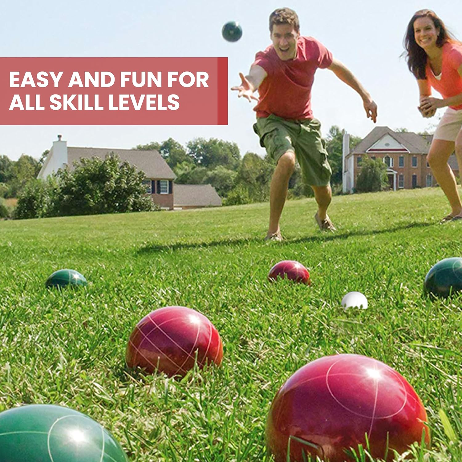 Bocce Ball Set 100mm Regulation Size and Weight for Lawn, Beach Bocci Game Sets for 2-8 Players (Green and Red)