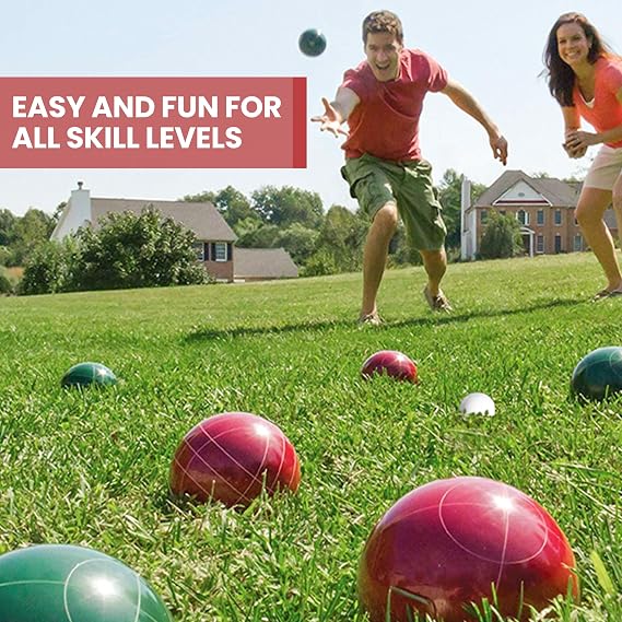 Bocce Ball Set 100mm Regulation Size and Weight for Lawn, Beach Bocci Game Sets for 2-8 Players (Red and Green)