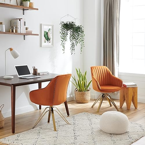 Miniatura 8 de Zouron Silla giratoria moderna de mediados de siglo con patas de metal dorado, silla giratoria tapizada sin ruedas, silla con brazo de acento