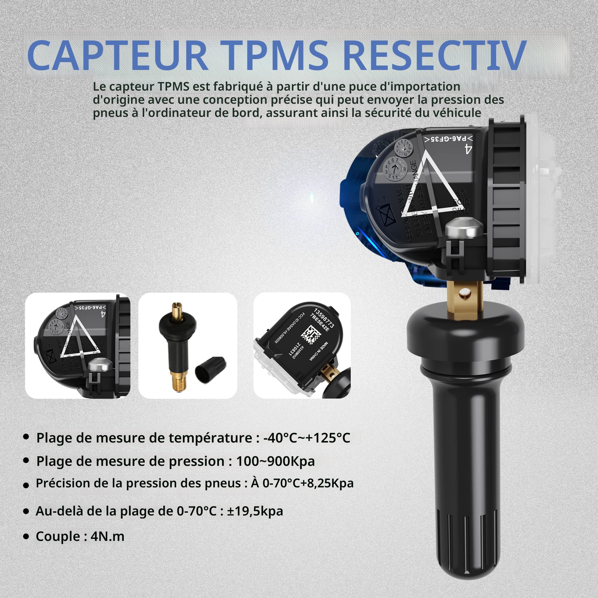 Kit TPMS Pour Voiture - Capteur Pression Pneus 433 MHz - Compatible Corsa E, Astra MK7, Remplace 13598773 & 13516165 - 5