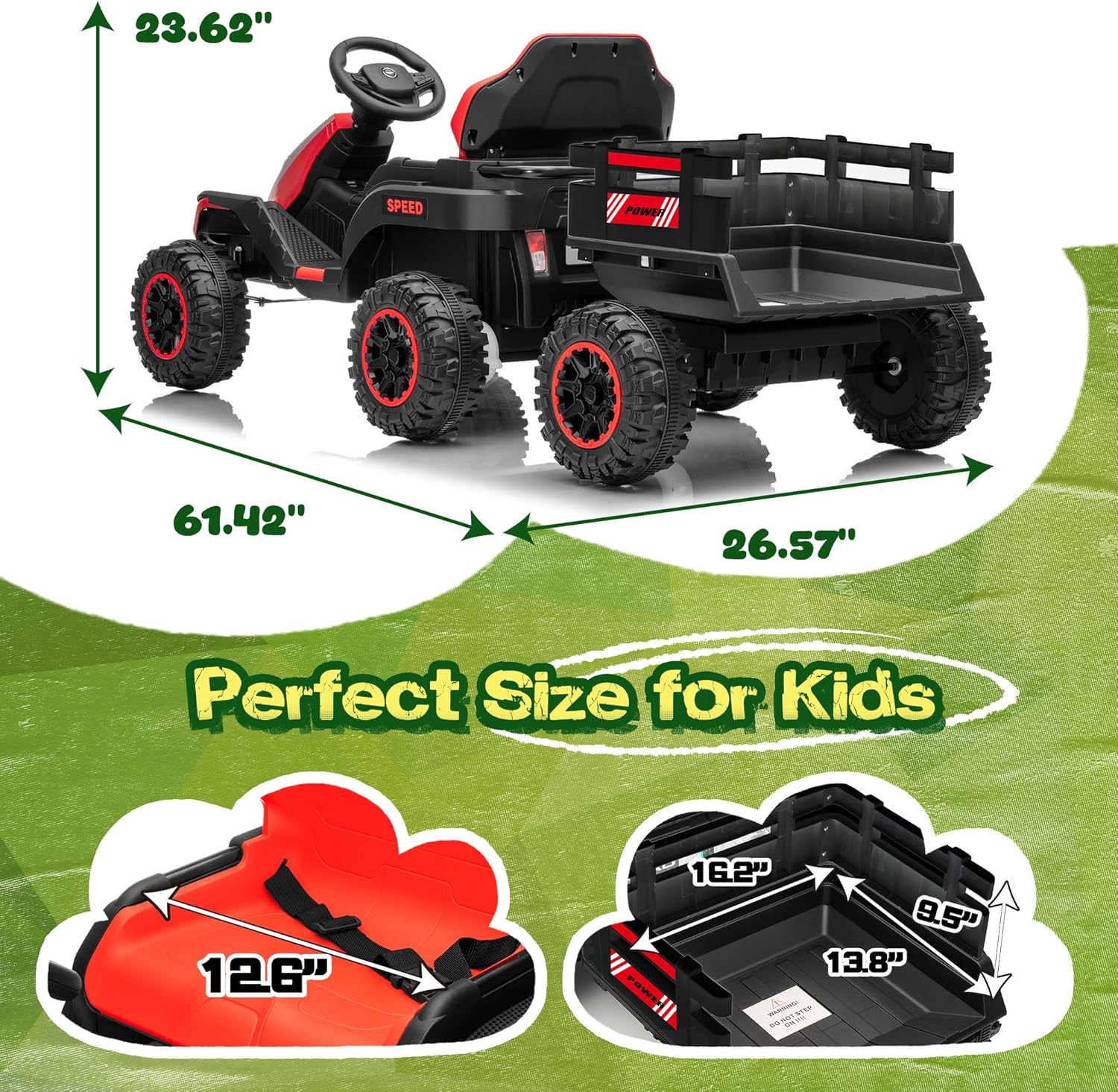 24V Ride on Toy for Big Kids with Trailer, 2x200W Motors, Up to 5MPH, Ride on Car with Parent Remote, Headlights, Shock Absorbers, Music, 4 Wheeler Electric Car for Kids 3+, Red