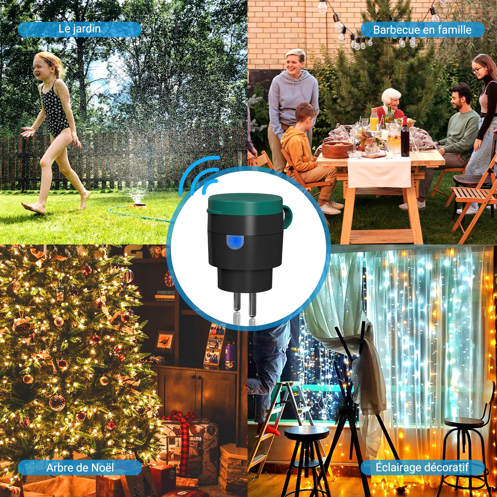 Enchufe conectado WiFi 10A, enchufe inteligente impermeable compatible con Alexa & Google Home, función temporizador, impermeable para IP44 exterior, 2 paquetes