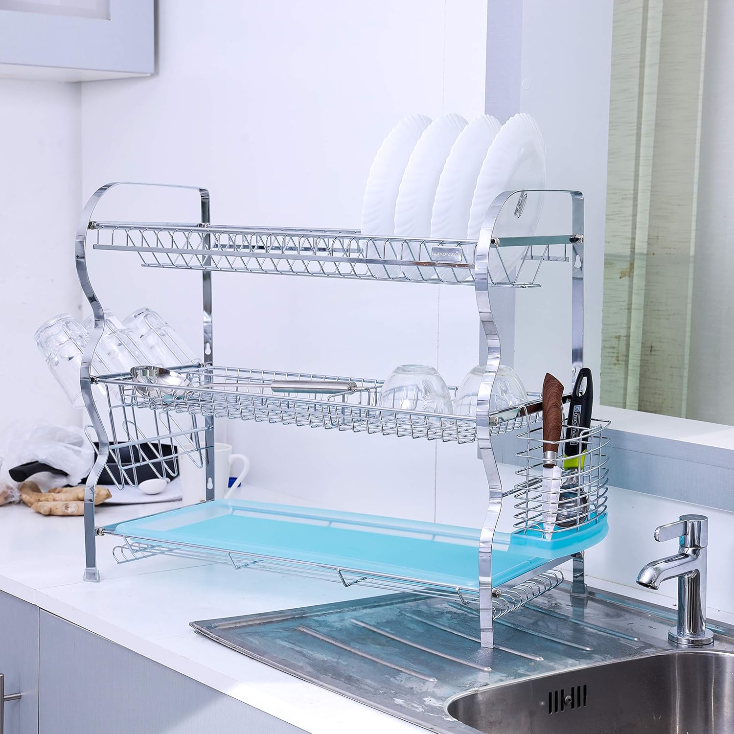 Royalford RF2569 3Layer Wall Hanging Dish Rack, 665x260x477 MM Buy