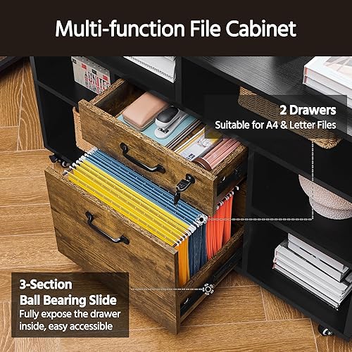 Miniatura 6 de Yaheetech Archivadores con enchufe y puerto de carga USB, 2 cajones, archivador lateral para tamaño carta A4, soporte de impresora para oficina en