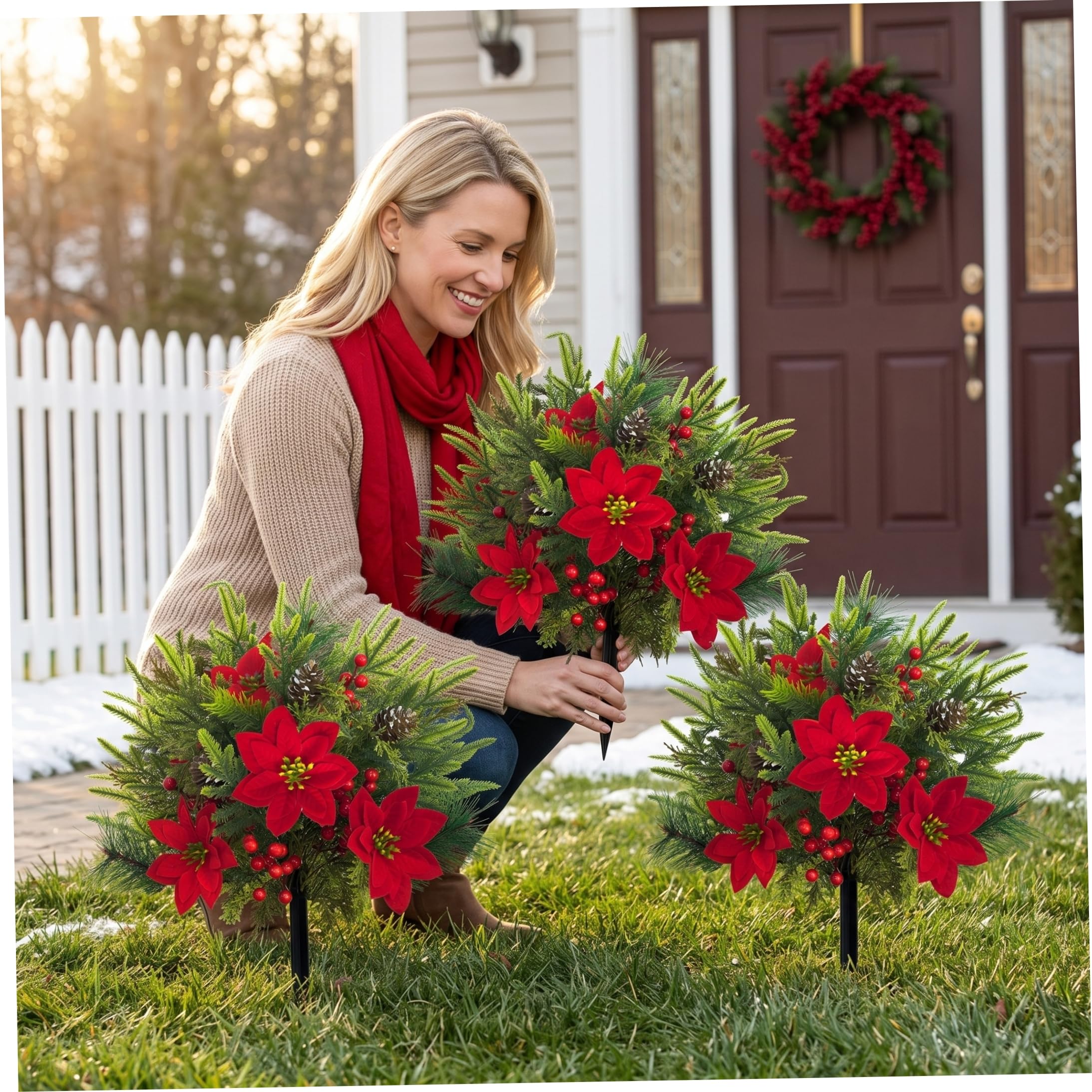 Estaca Artificial para jardín de Plantas al Aire Libre, decoración de árboles topiarios navideños de 2 Piezas