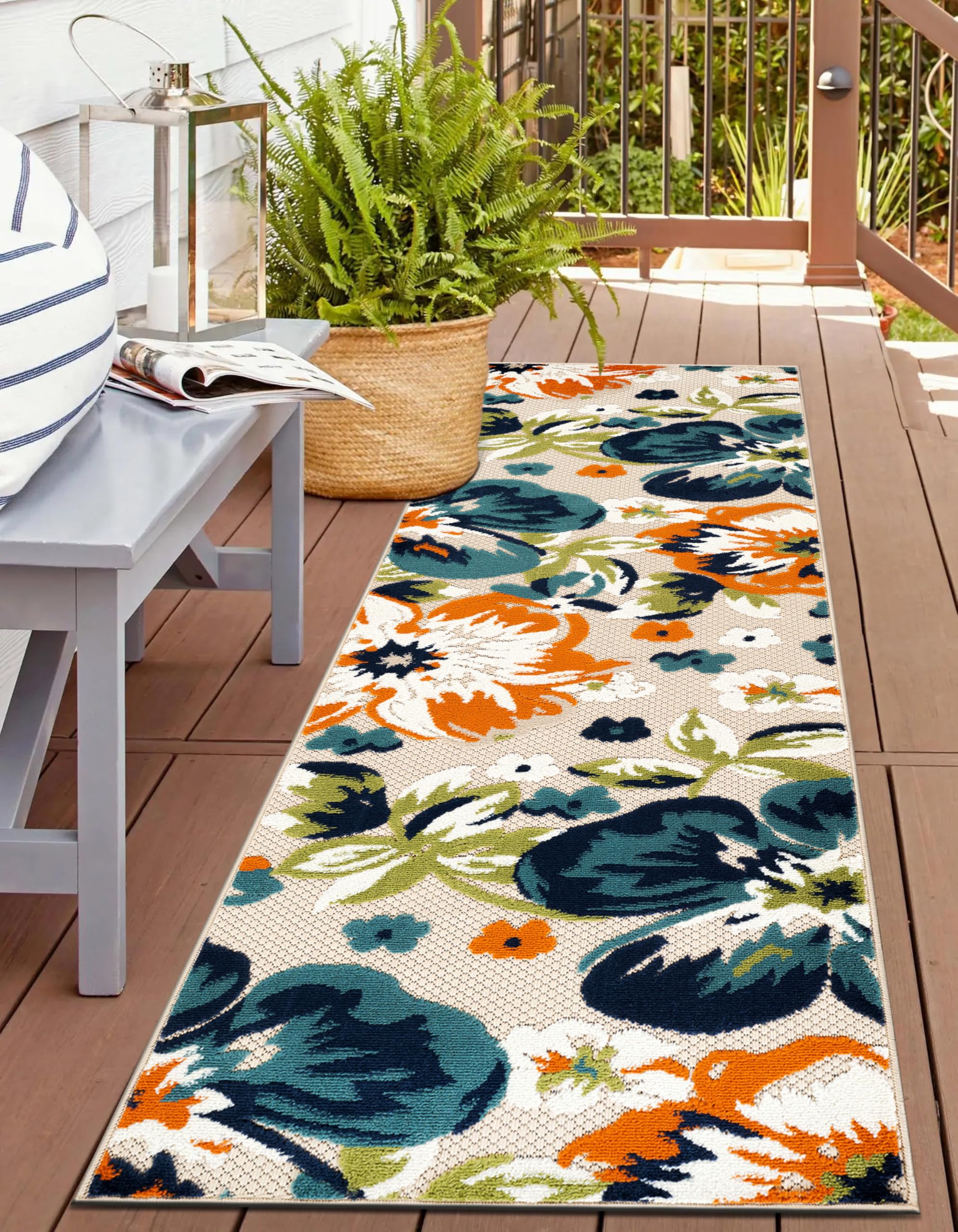 Rugshop Multi Bergamo Floral Indoor/Outdoor Runner Rug Machine Washable for Hallway, Entryway and Kitchen, 2'7" x 12'