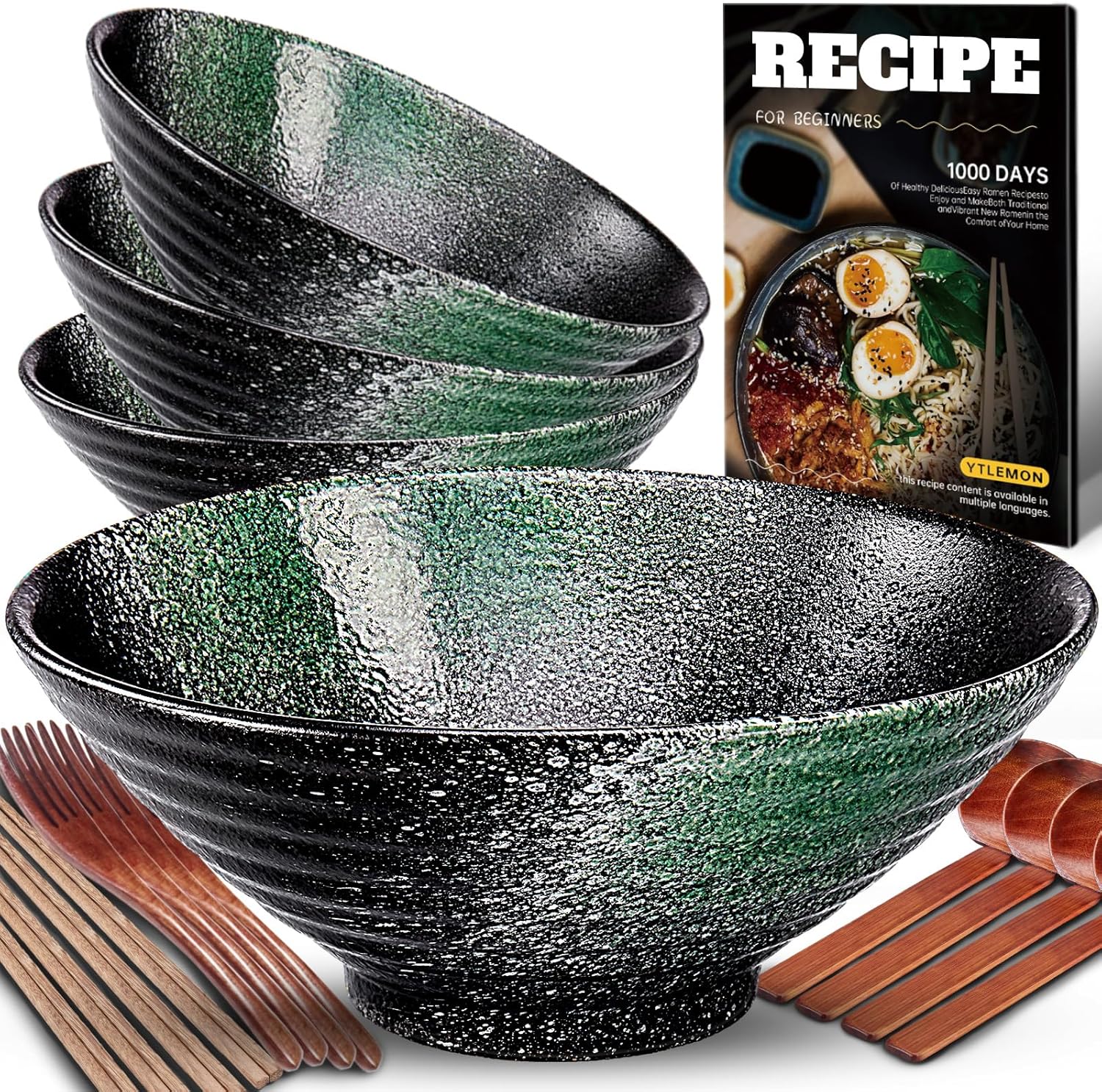 8-Inch Ceramic Ramen Bowl Set of 4 (17 Piece) – Porcelain Japanese Salad Noodles Cereal Fruit Pasta Soup Large Bowls with Recipes Chopsticks Forks Spoons for Men Women Gift Microwave Dishwasher Safe 8-Inch Ceramic Ramen Bowl Set of 4 (17 Piece) – Porcelain Japanese Salad Noodles Cereal Fruit Pasta Soup Large Bowls with Recipes Chopsticks Forks Spoons for Men Women Gift Microwave Dishwasher Safe