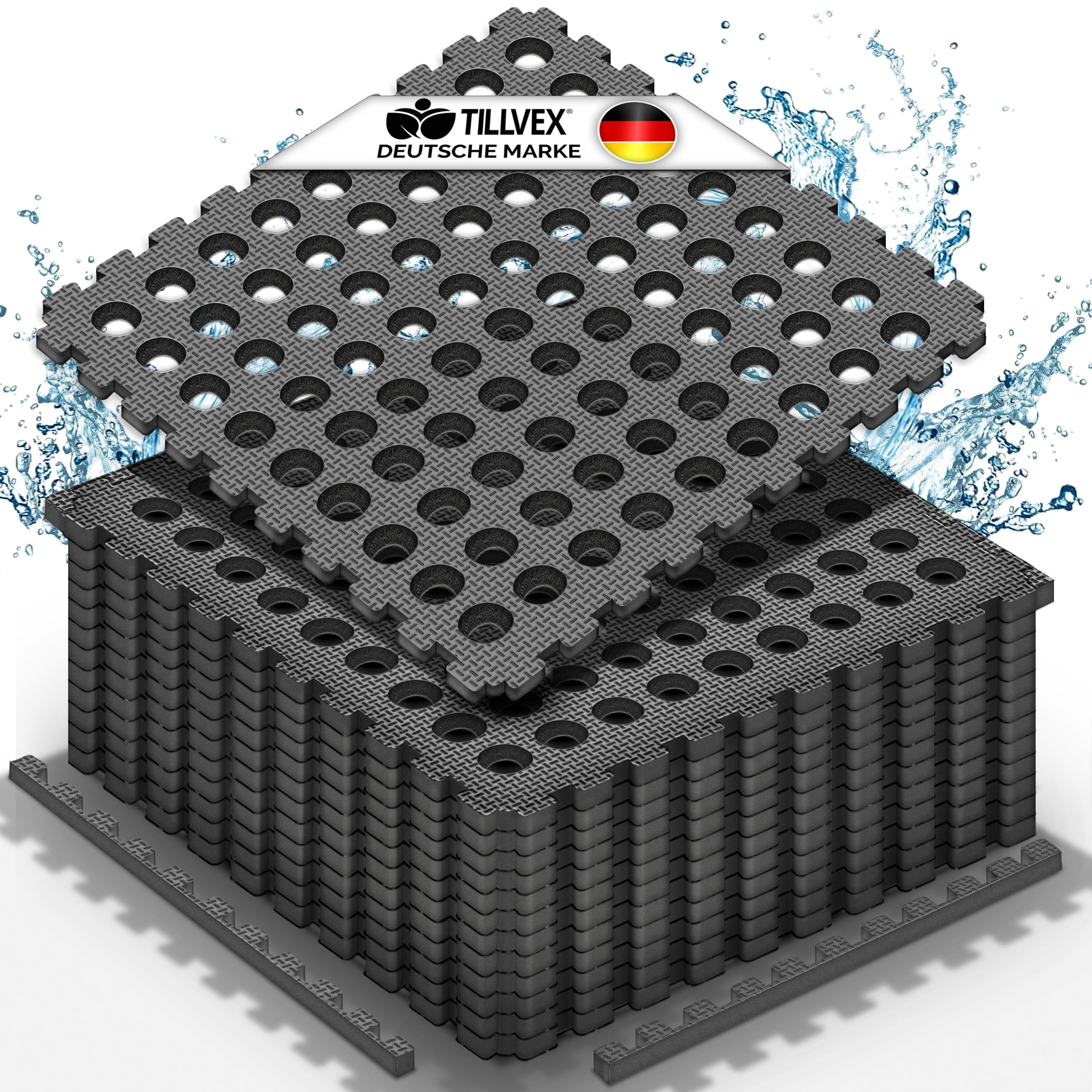 tillvex® Pool Bodenschutzmatte 48 Stück mit Löchern 51x51cm | Unterlegmatte Pool & Planschbecken | Poolmatte Bodenmatte Outdoor | Poolunterlage Bodenschutz Matten Whirlpool Fliesen wärmeisolierend