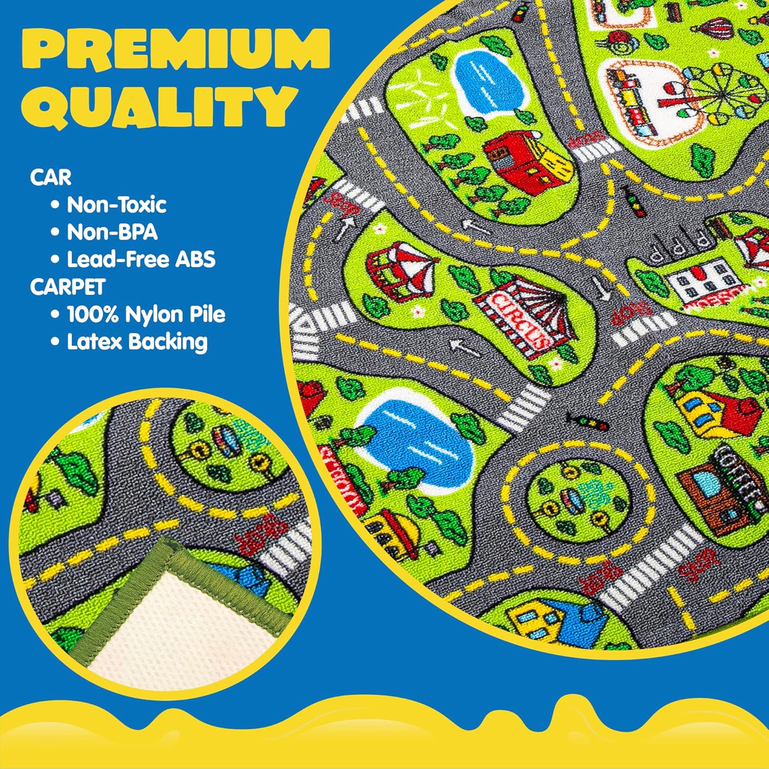 JOYIN Kids Play Rugs - 12 Pull-Back Vehicle Set - Durable Carpet Playmat Rug - City Pretending Play - Toddler Car Track Rug
