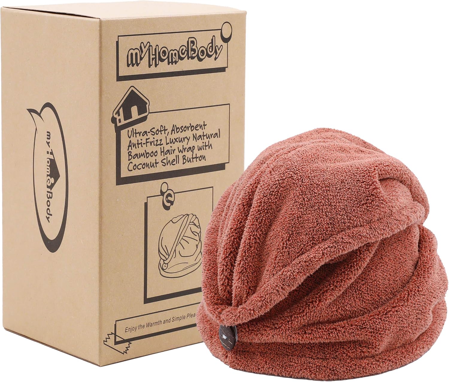 myHomeBody Hair Towel Wrap, Luxury Rapid-Dry Hair-Drying Turban, Ultra Soft and Quick Drying Absorbent Charcoal Fiber