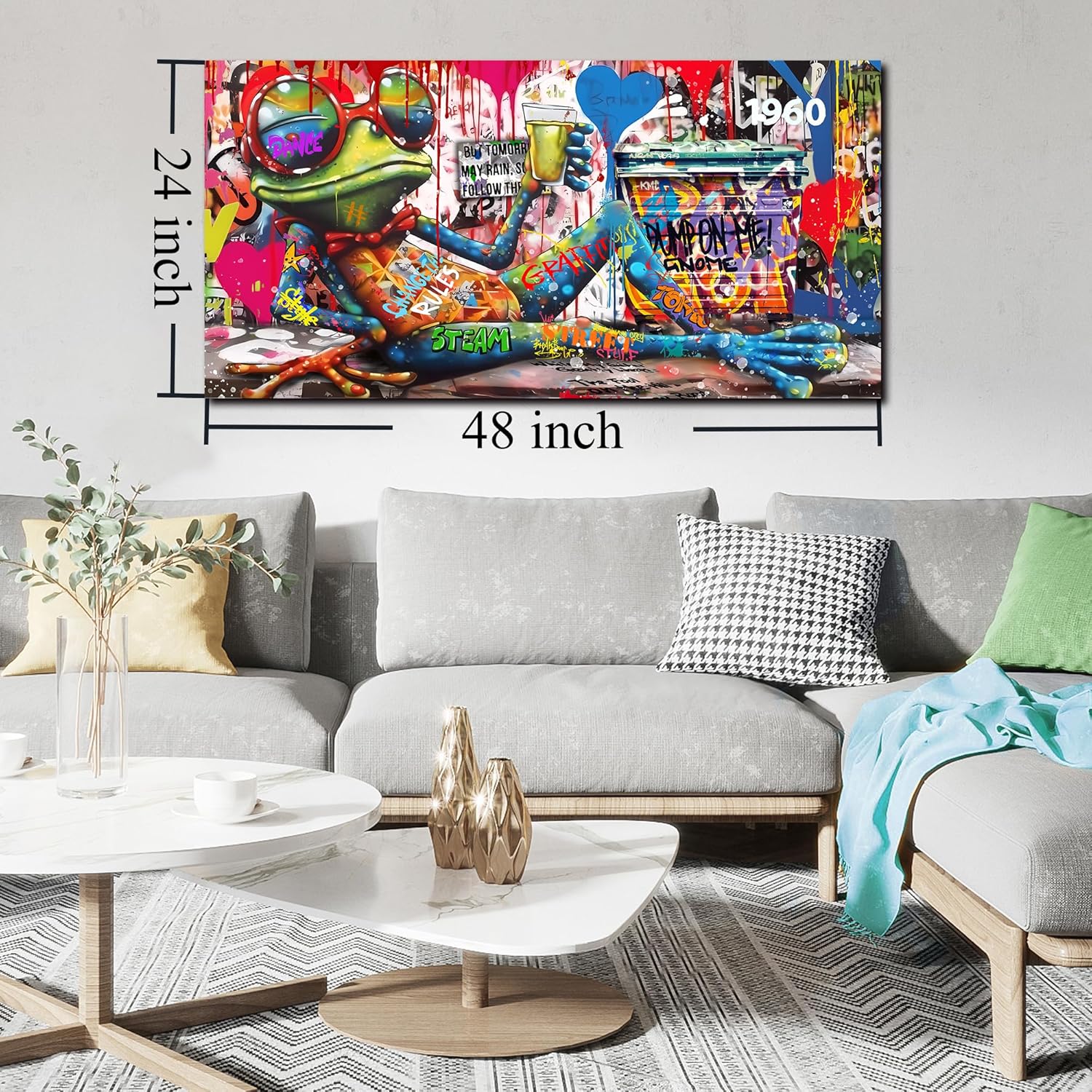 Zoyotago Large Canvas Wall Art Banksy Graffiti Canvas Prints Funny Frog Picture Ready to Hang for Living Room Bedroom Modern Home Decor Size 24x48