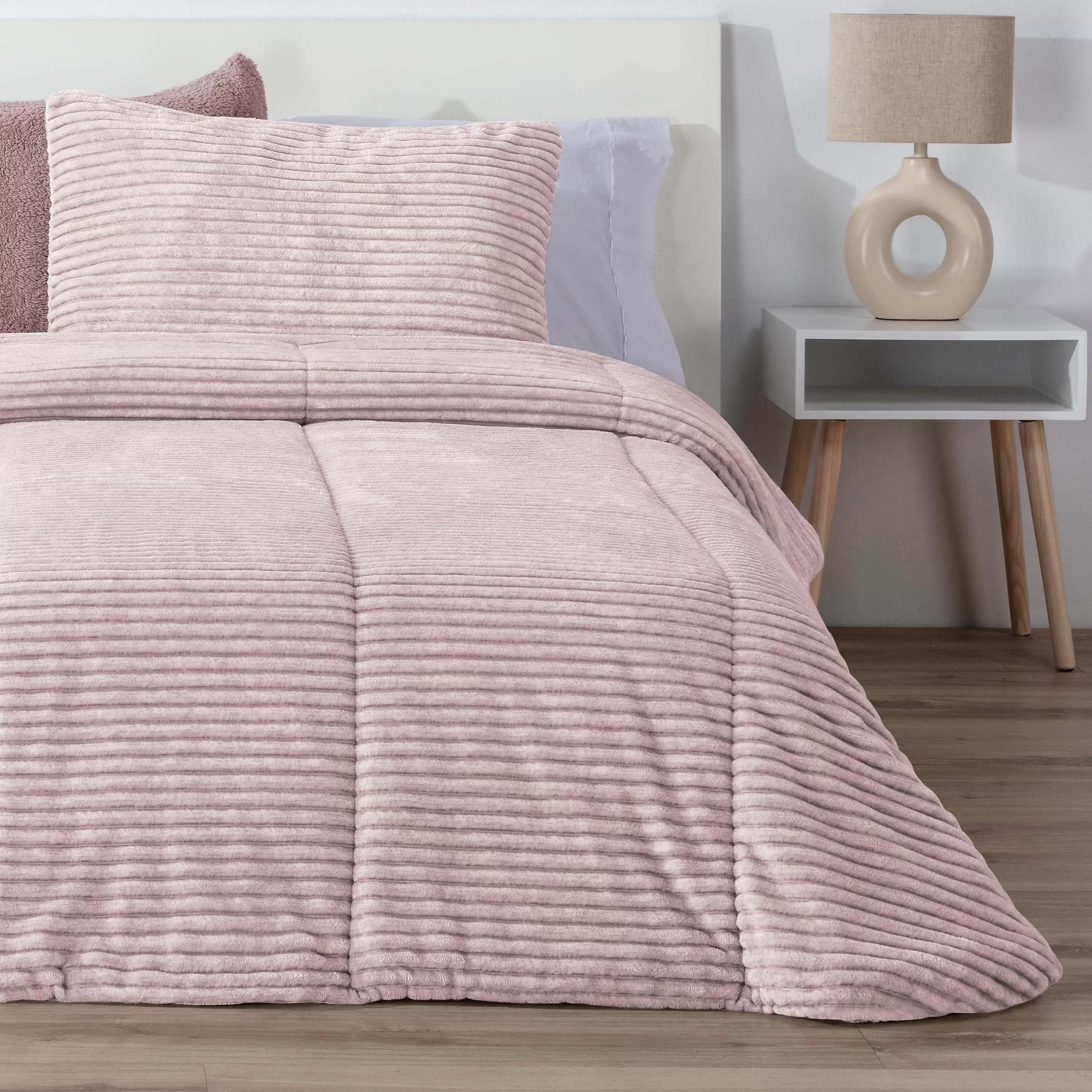 Edredón Comforter New Lines Melange Jaspeado Rayas Nude Manterol – Muy Suave y Cálido (135 cm)