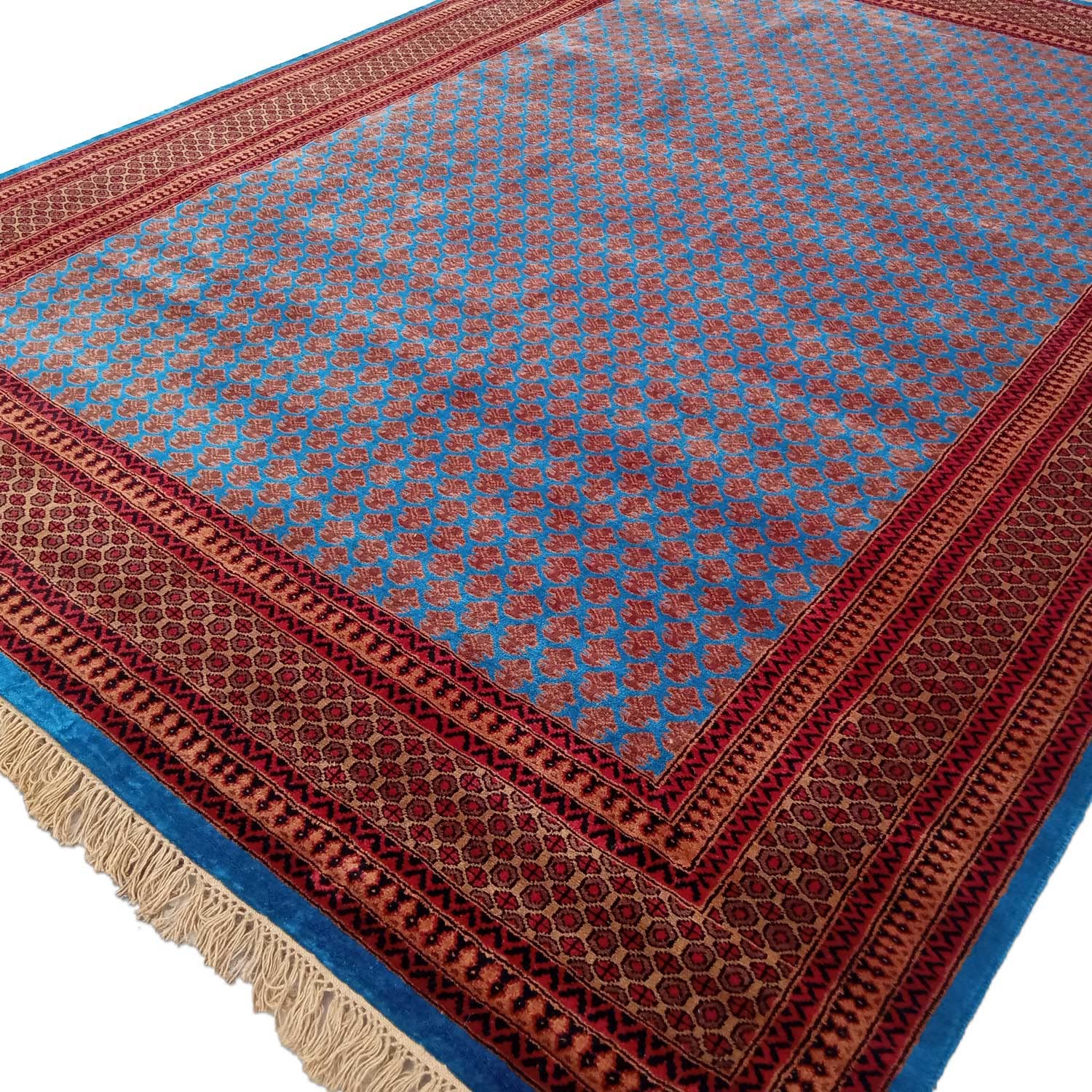 Amma Carpets Handmade Hand Knotted Wool Rug Blue 8x10 Feet