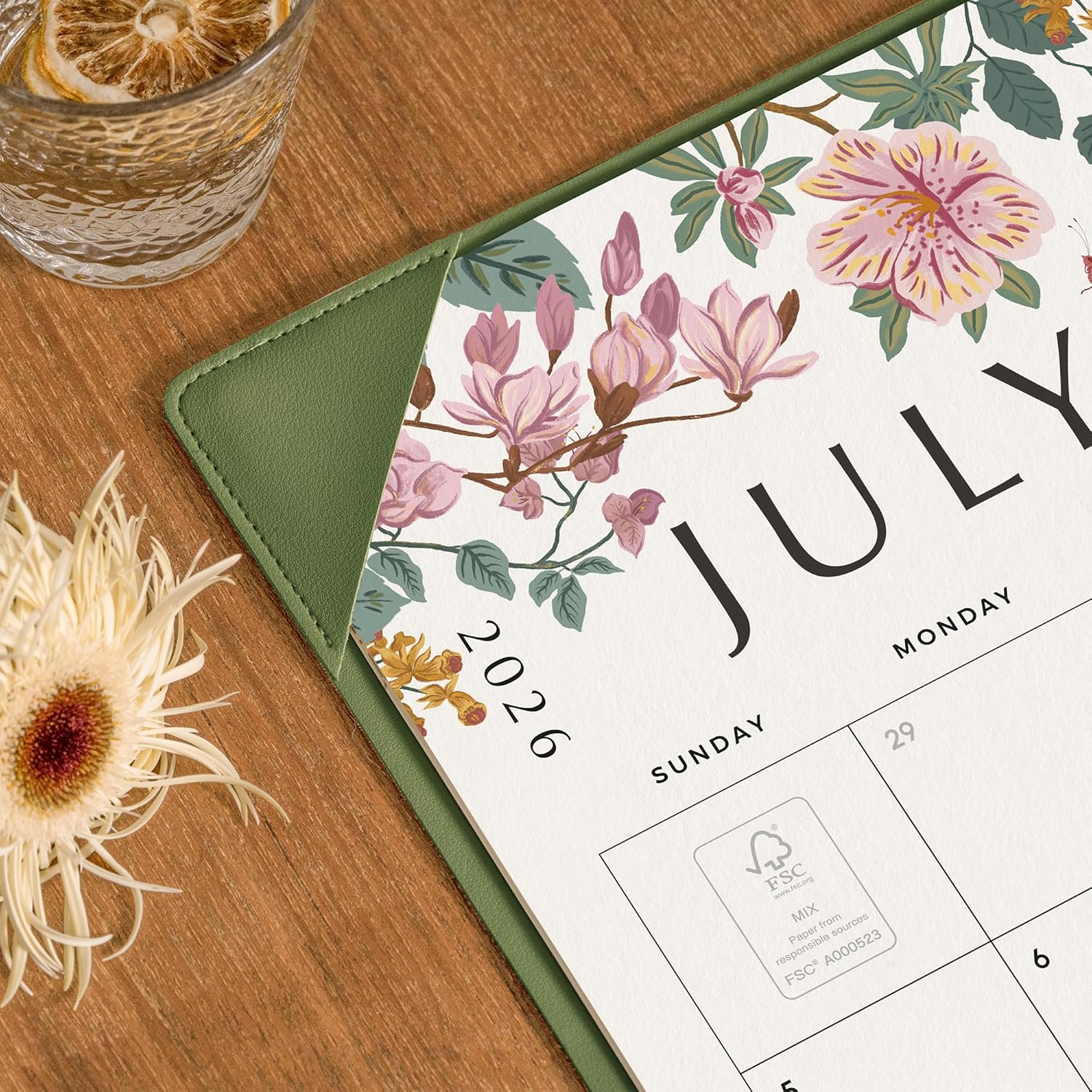 Cabbrix Desk Calendar 2026 with Desktop Mat, Large Desk Pad Calendar 22 x 17 Inch Runs From July 2026 to December 2027, Floral Design Calendar 2026 for Home School and Office (Green)