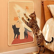 FUKUMARU Cat Scratching Mat in Natural Sisal, 60 x 40 cm, Indoor Cat Scratching Mat, Horizontal Wall Scratching Post with Adhesive Tapes, Furniture Protection (Flower)