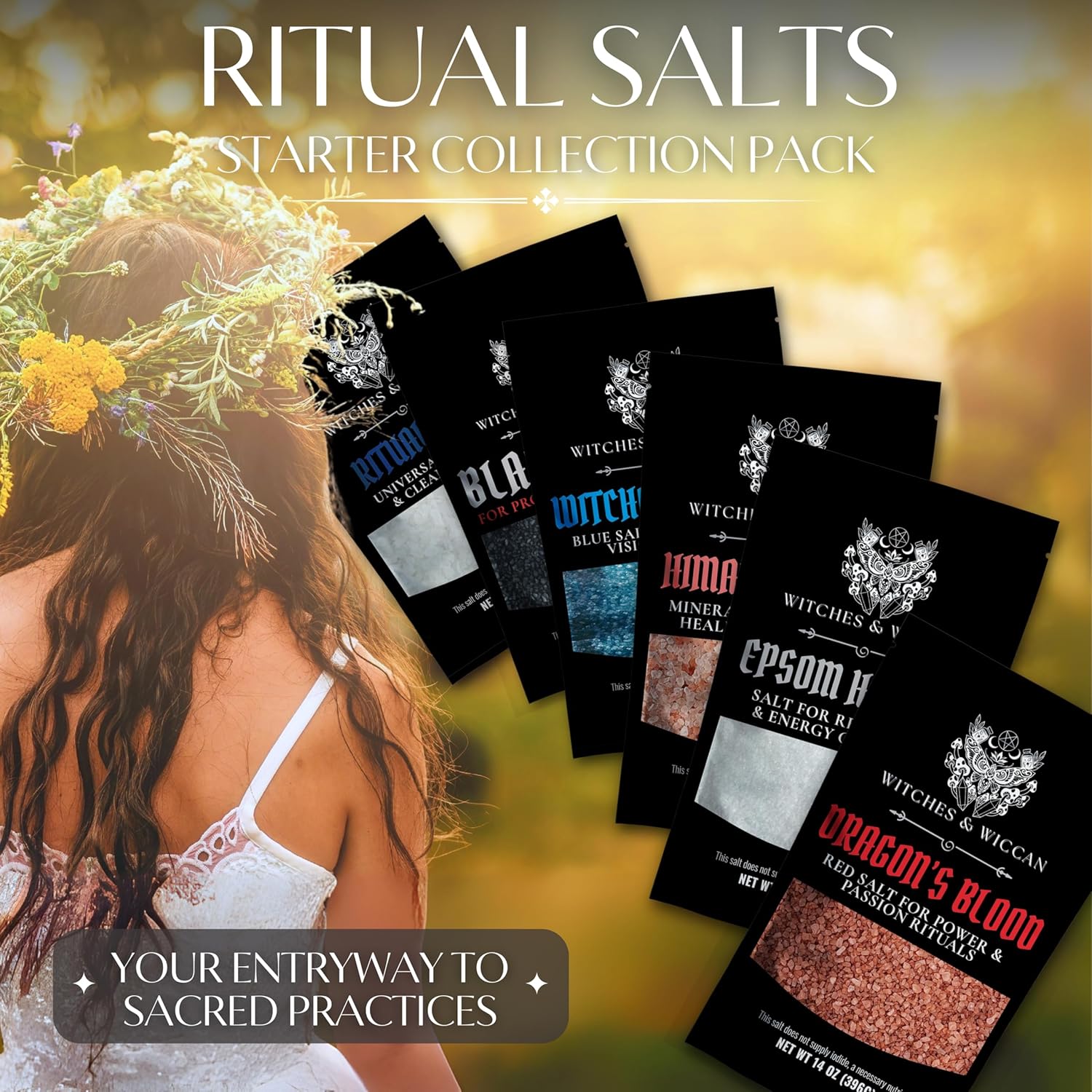 Ritual Salt Starter Collection Pack for Ceremony and Spell – Handcrafted Negative Energy Protection Crystals for Witchcraft Supplies – Witches & Wiccan
