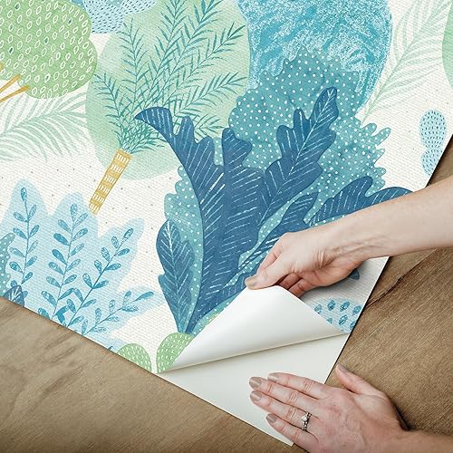 Miniatura 7 de Papel tapiz autoadhesivo Keilani verde azulado, NUS4975