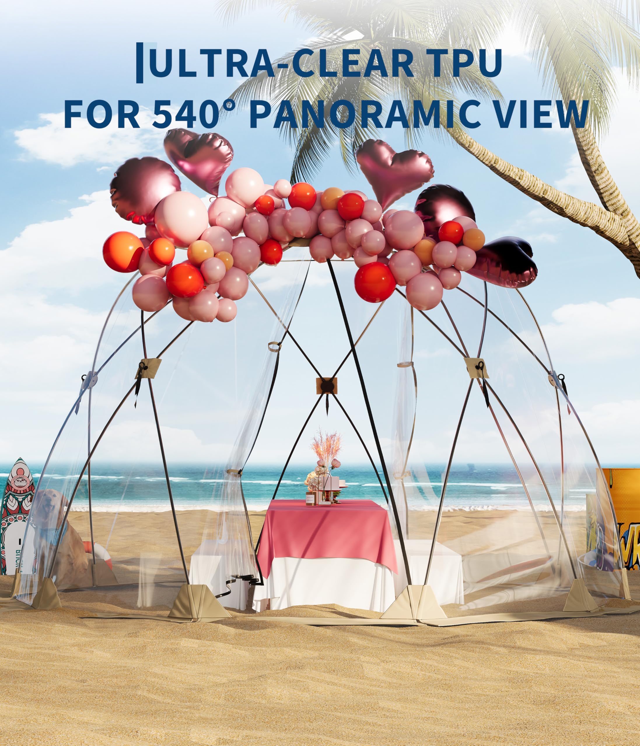 Garvee Vue panoramique 540° – Tente Bulle Transparente pour 4 à 6 Personnes – Abri de Camping Pop-up, résistant aux intempéries, Montage Facile – Idéale Jardin, terrasse, Sports, pêche, événements