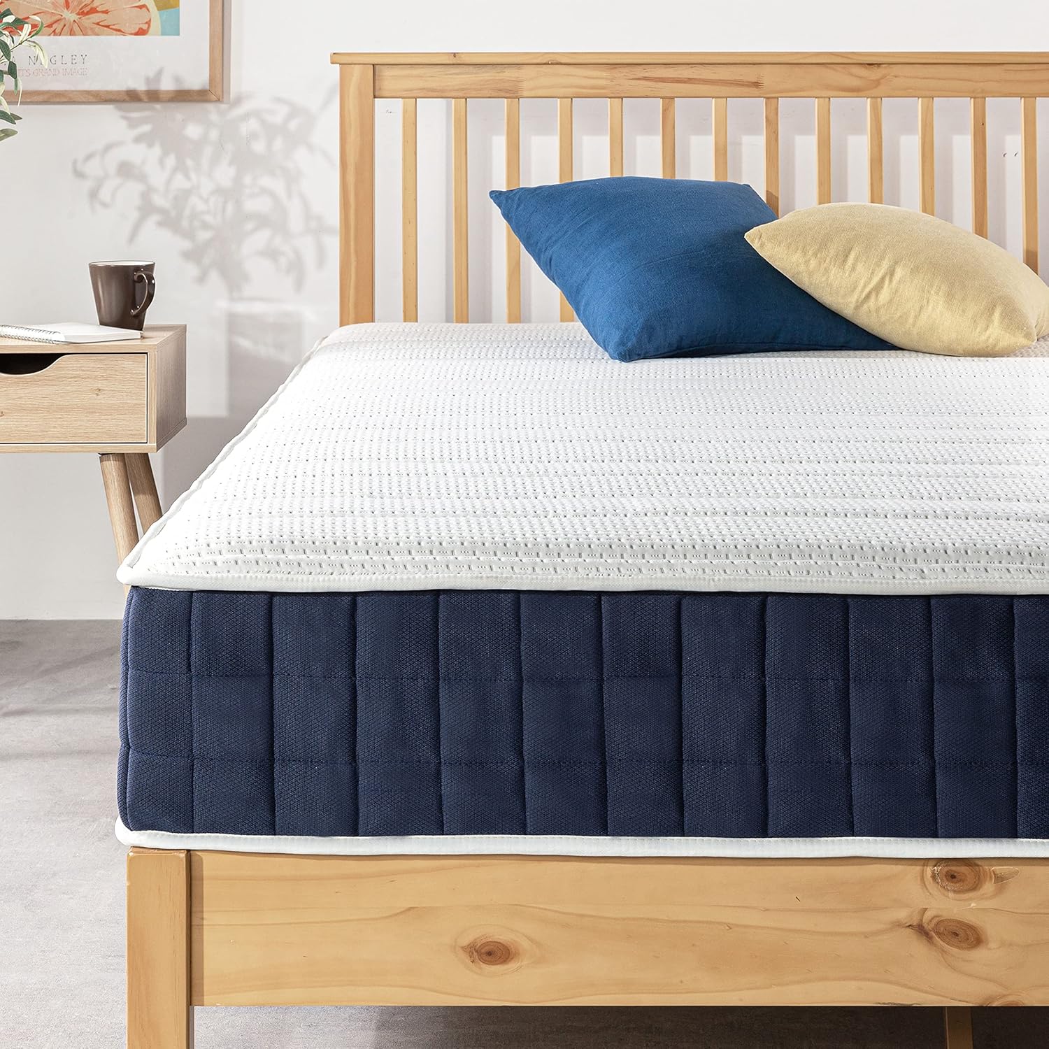 Mellow 10 Inch RENA Pocket Spring Hybrid Mattress with Green Tea Memory Foam, Twin, Navy