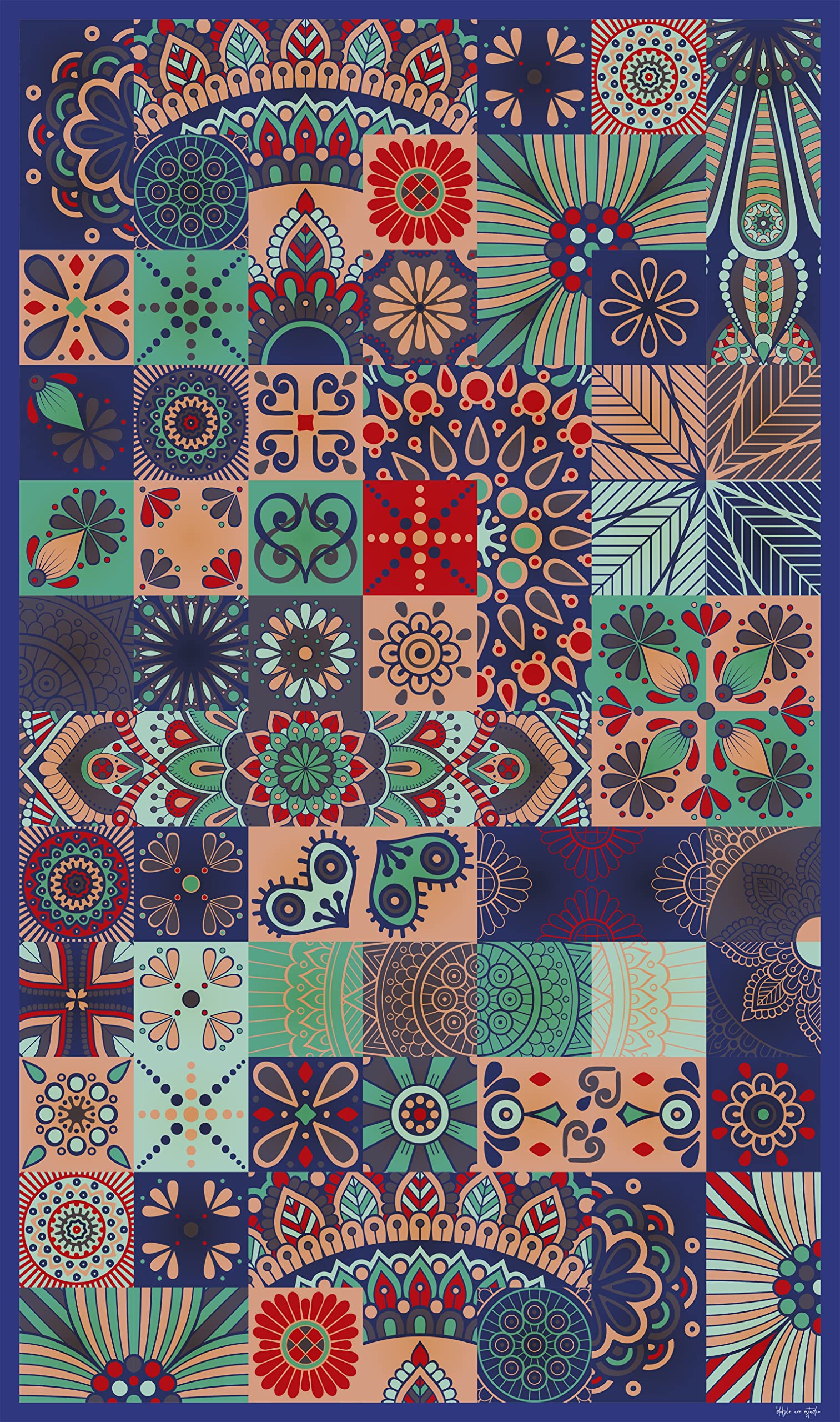 DobleUve Estudio Alfombra Vinílica Hidráulica 01 | Color Azul | 160x200 cm | Alfombra Cocina Lavable Antideslizante | Alfombra Vinilica | Suelo Vinílico | Alfombra Vinilo Salón