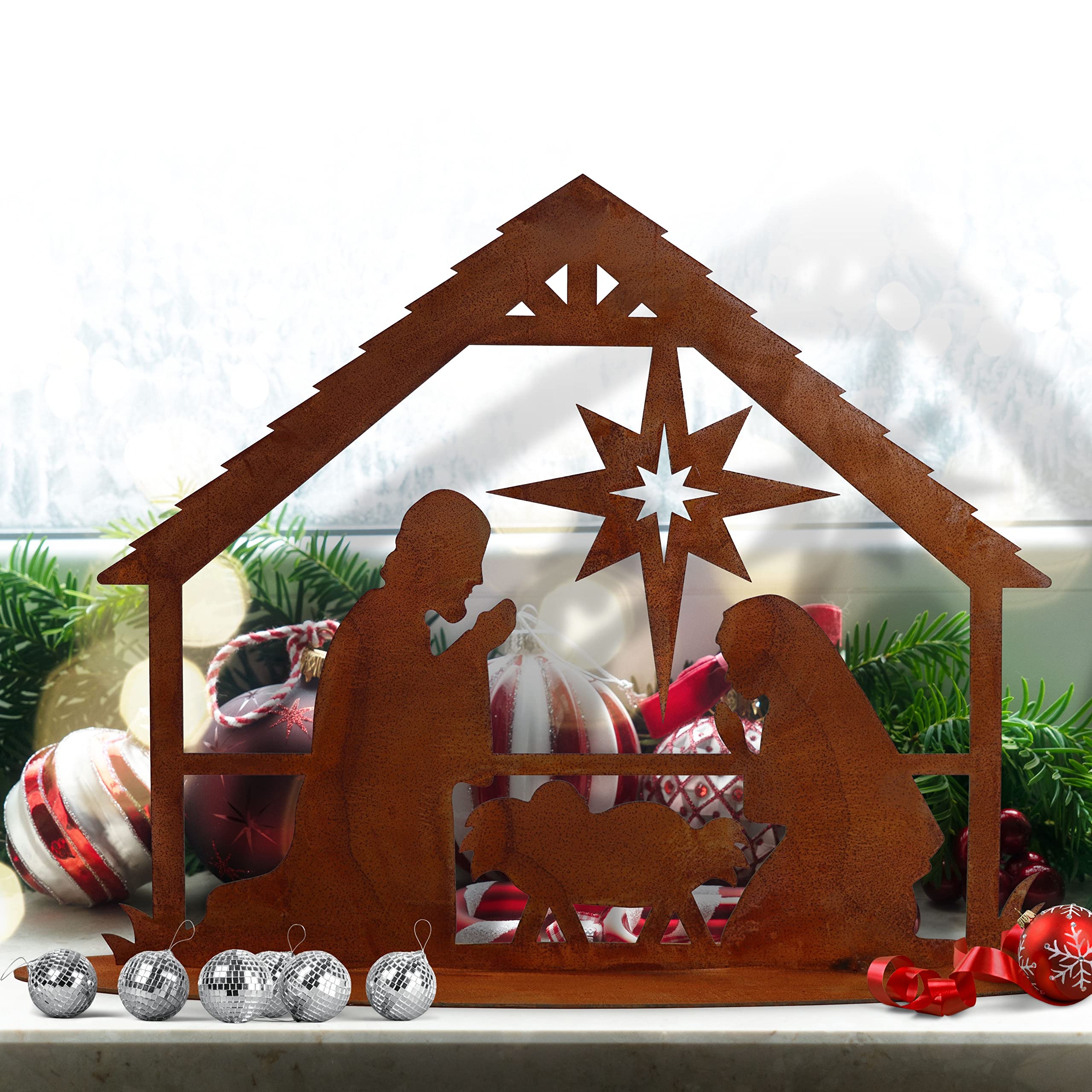 Rostikal Krippe Weihnachten Deko Weihnachtskrippe mit Figuren Weihnachtsdeko Bethlehem