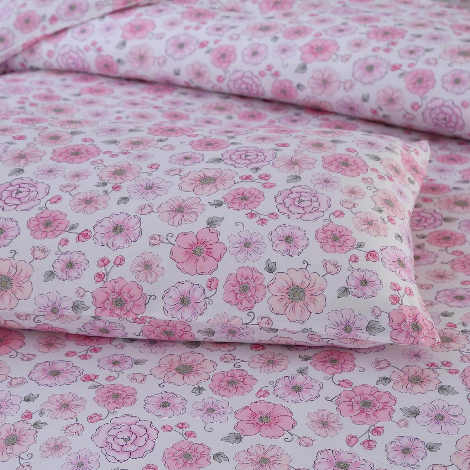 3Pcs Twin Size Floral Microfiber Jersey Knit Comforter Set,Pink Flower Bedding Comforter set Twin Size,Soft Cooling Bed Set,with 1*comforter and 2*Pillowcases,Best Home Decor Gift for Girls and Women.