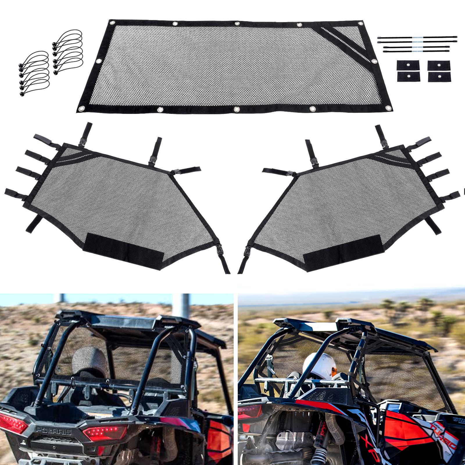 MAIKER UTV RZR Soft Rear and Side Window Net Roll Cage Mesh Net Screen Sun Shade Shield Sun UV Protection Scratch Prevention for Polaris 2020 2021 2022 Polaris RZR PRO XP