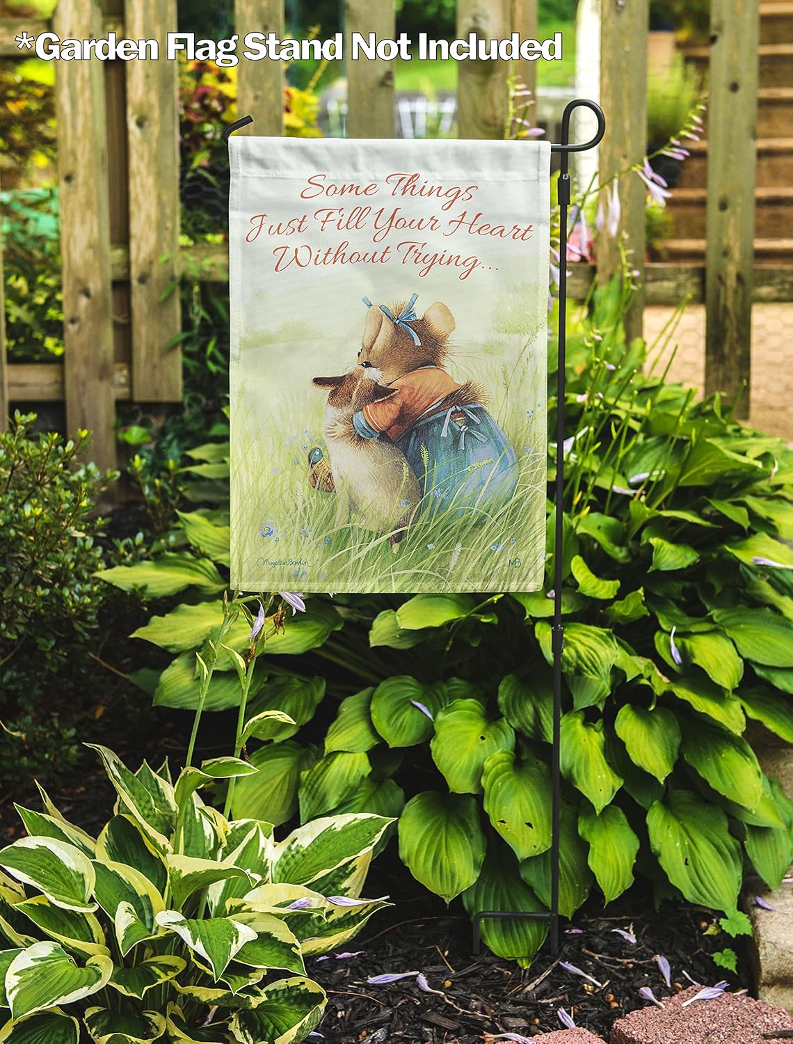 Flagology, Marjolein Bastin Dog Love Vera the Mouse and Saar – Garden Flag 12" x 18", Outdoor Flag, Exclusive Premium Fabric, Spring