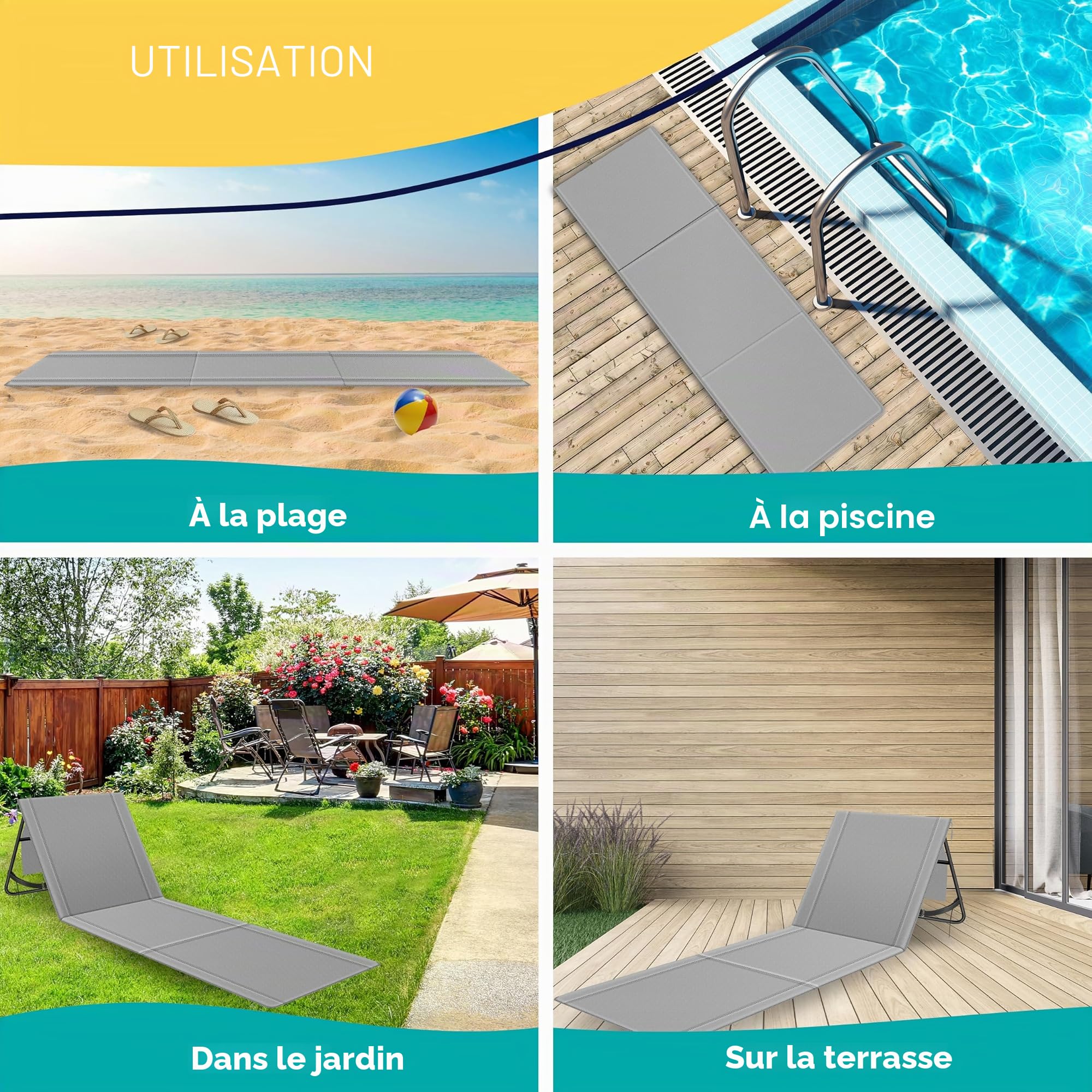 KESSER® Matelas de Plage Pliable avec Dossier réglable - Chaise Longue de Plage Pliable avec Sangle, Sac étanche & Rangement - Chaise Longue pour Plage, Jardin & terrasse 130 kg de Charge