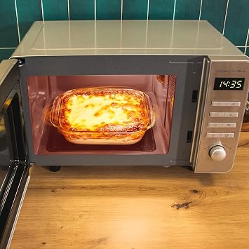 Cecotec Microwave 20L Proclean 5120 Flatbed. Stainless Steel 700W Power and Grill 800W, 8 Programs, LED Display, Mirrordoor Design, Ceramic Interior, 30 min Timer, 3Dwave Technology