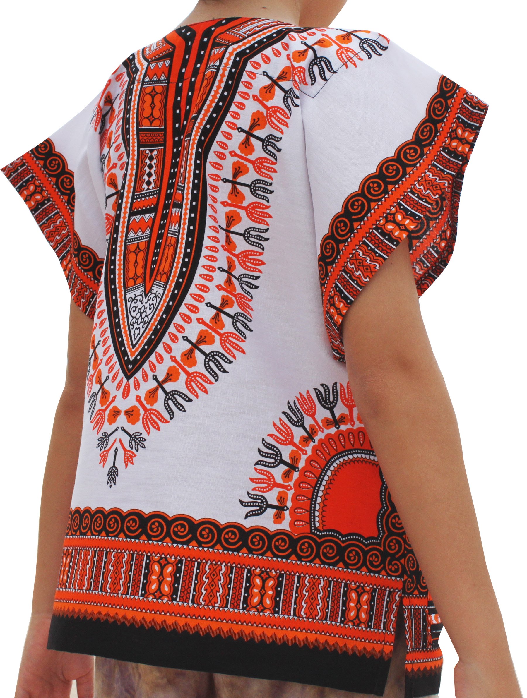 RaanPahMuang Childs Unisex African Dashiki Kaftan Shirt - XS to L, 0-2 Years, Logo - White Light Orange