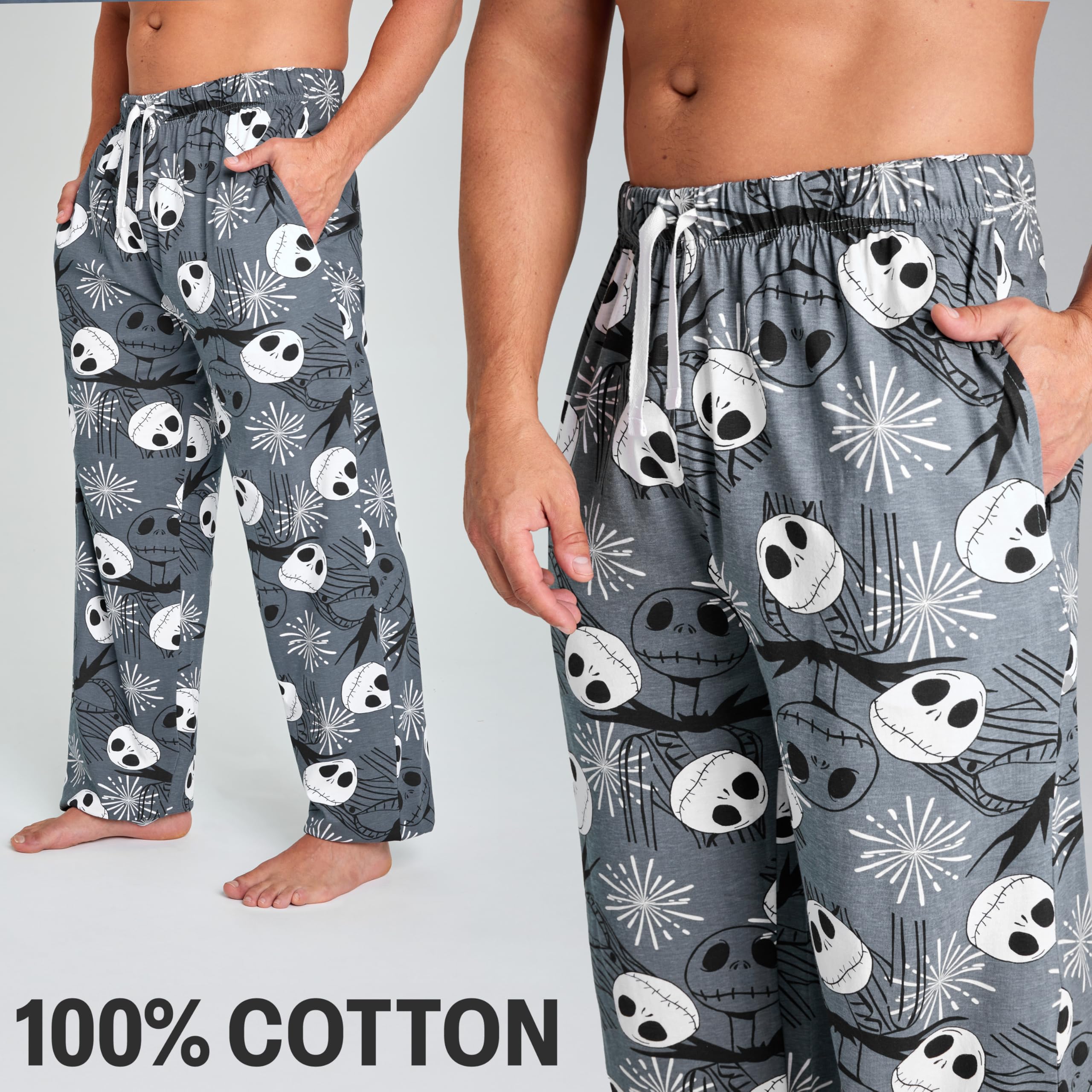 Disney Schlafanzug Hose Herren Freizeithose Lang 100% Baumwolle Jogginghose Teens Männer Pyjamahose mit Kordelzug