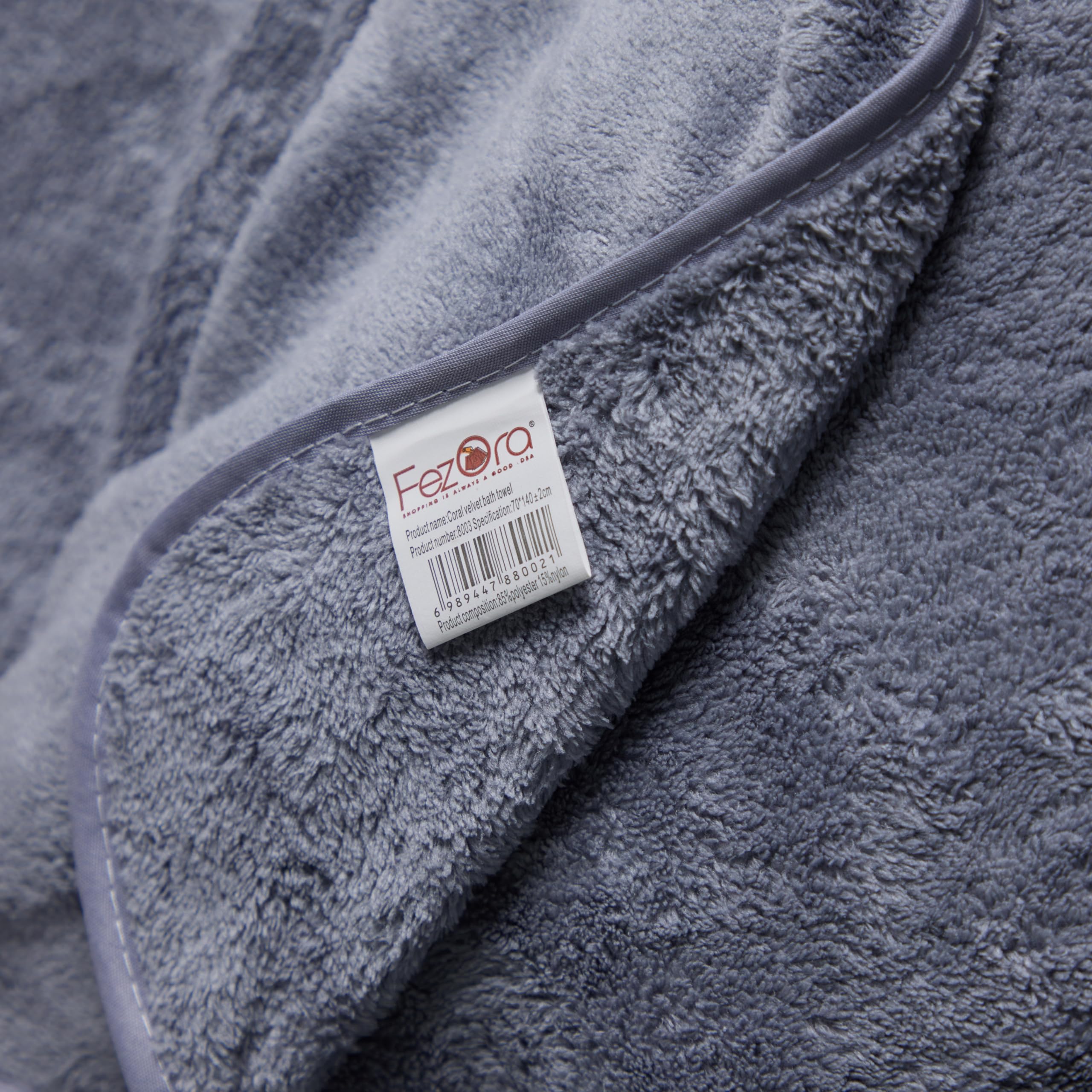 Fezora® Toallas de baño de microfibra (70 x 140 pulgadas), felpa extrasuave y secado rápido, alta absorción, con toallas de gran tamaño para baño (paquete de 1, gris)