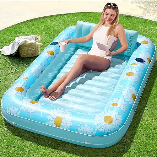 Miniatura 1 de SLOOSH Inflatable Tanning Pool Lounger Float, 70" x 46" Pool Floats Adult with Pillow, 4 in 1 Suntan Tub Raft Floatie,Sunbathing Bed Lounge for