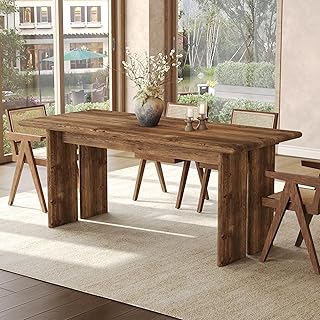 Solid Wood Dining Table for 6, 63-Inch Farmhouse Kitchen Table with Large Tabletop, Rectangle Dining Room Table for Kitchen, Rustic Brown