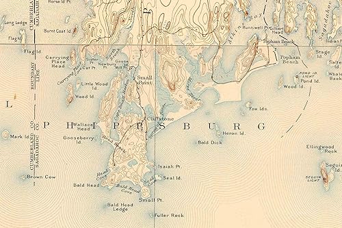 Miniatura 4 de Casco Bay 1893 Old Topographic Map USGS - Custom Composite Reprint Maine