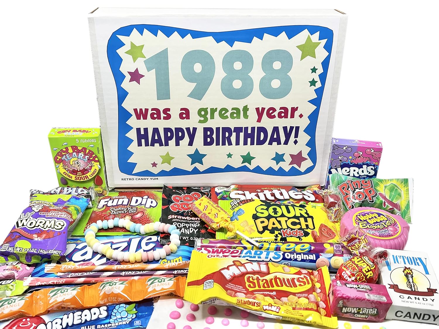 RETRO CANDY YUM ~ 1988 38th Birthday Gift Box of Nostalgic Candy from Childhood for 38 Year Old Man or Woman Born 1988