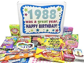RETRO CANDY YUM  1988 38th Birthday Gift Box of Nostalgic Candy from Childhood for 38 Year Old Man or Woman Born 1988