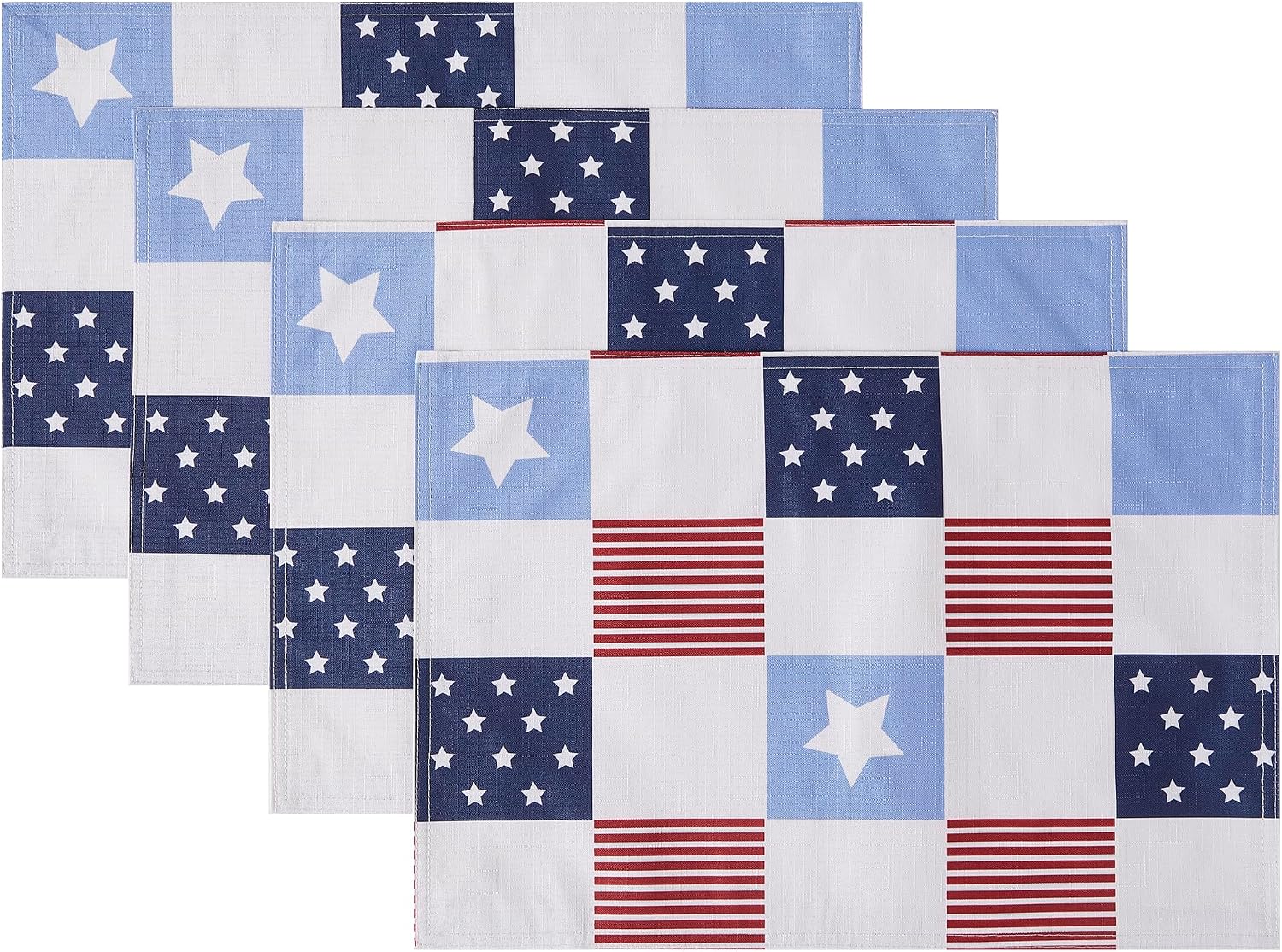 Avanti Linens – Placemat Set, Reversible & Textured Slub 100% Polyester Placemats, Patriotic Patchwork Stars & Stripes, Kitchen & Table Linens, 13" x 19", Set of 4 (Heritage)