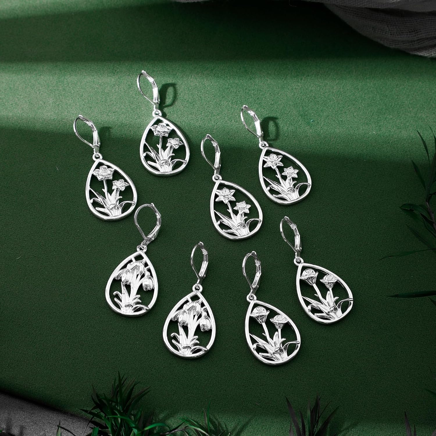 Silver Teardrop Dangle Earrings for Women Dainty Silver Drop Flower Boho Earrings Hypoallergenic Birthday Gifts for Women Vintage Jewelry - Image 6