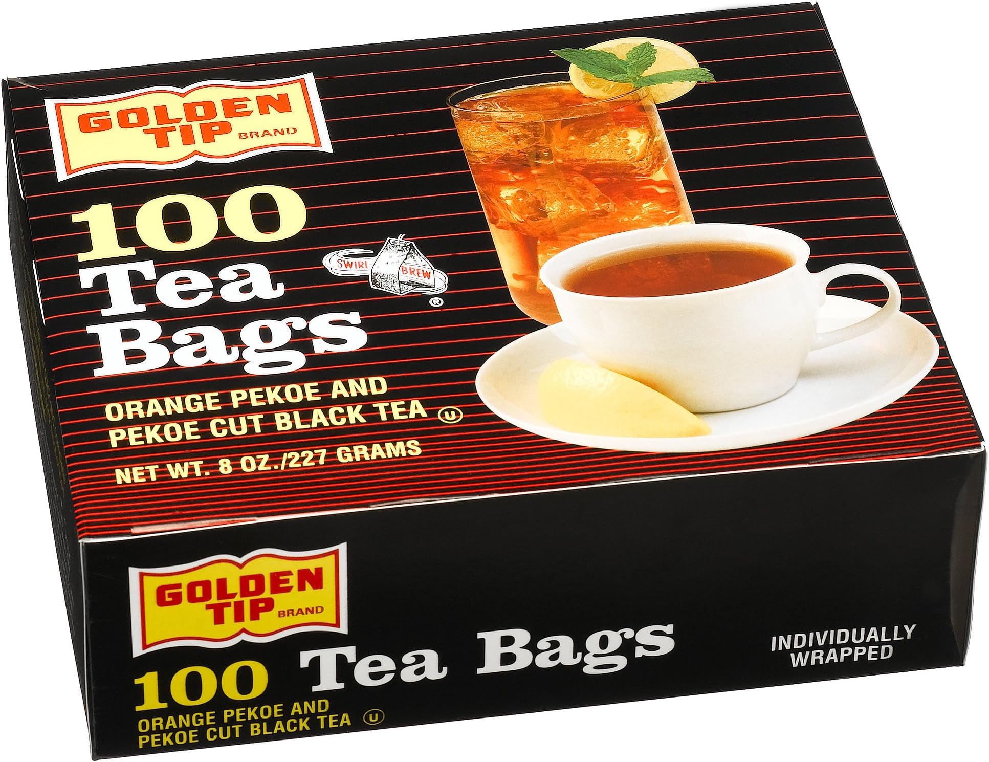Golden Tip Tea Bags, Orange Pekoe and Black Tea, 100-Count Envelopes (Pack of 10)